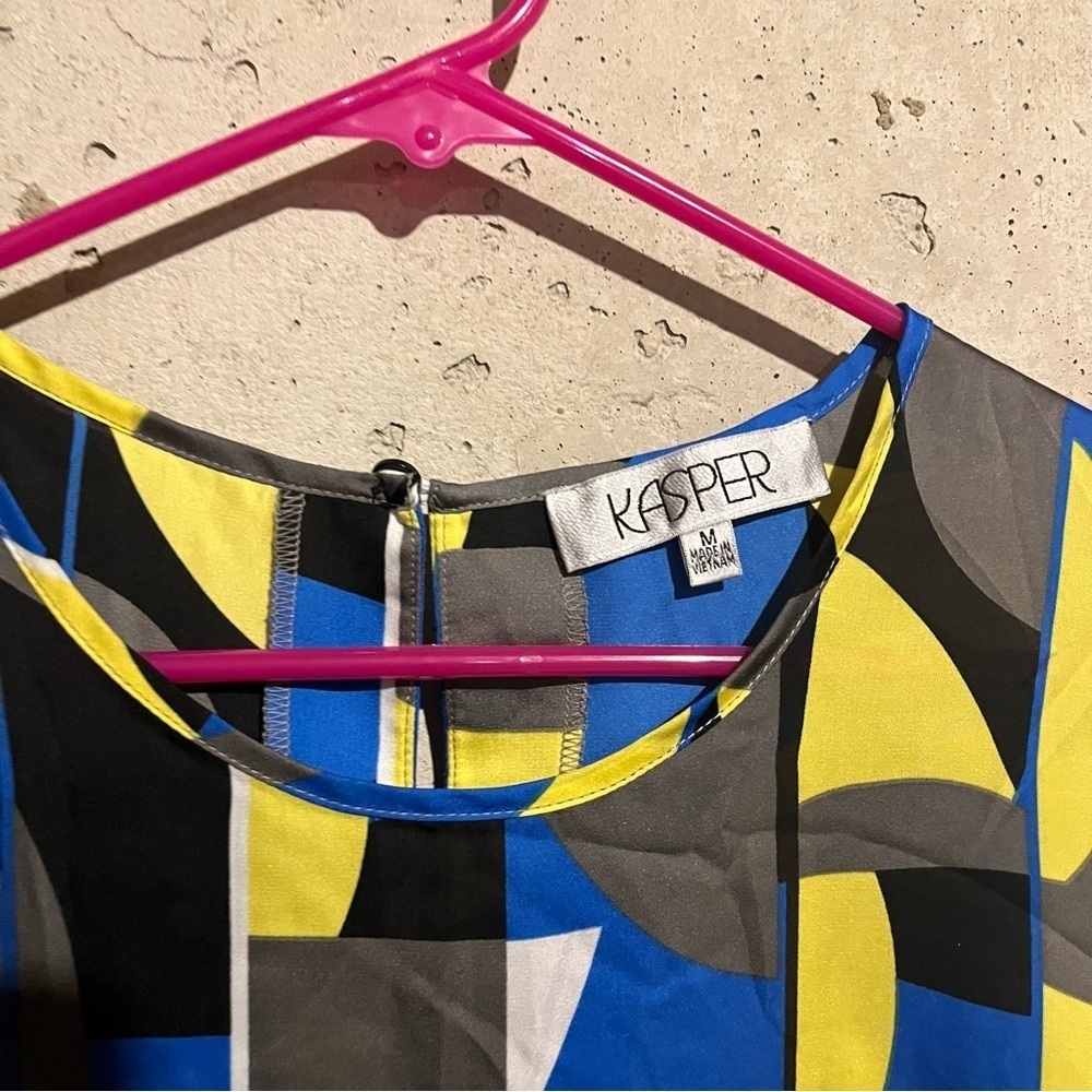 KASPER Women's Lightweight Polyester Tank Top Geometric Blue Yellow Size M - Picture 2 of 6